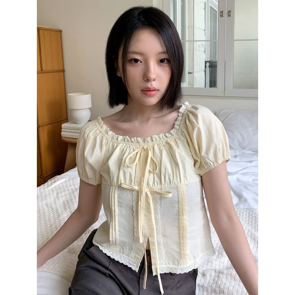 Ribbon Lace Puff Blouse 3colors
