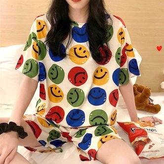 서울양말 여성 반팔 코튼 티셔츠 파자마 상하세트 잠옷 라운지웨어 여름 캐주얼 반바지 홈웨어