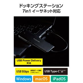 ELECOM USB-C 7in1 PD 100W LAN HDMI 4K60Hz 5Gbps SDmicroSD iPadiPad AirMacbookMacbook Pro