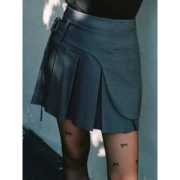 [SPNK] 덧장 디테일 플리츠 스커트_차콜