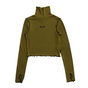 Turtleneck Crop T-shirt [Olive Green]