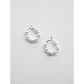 White pearl and crystal mini hoop earring