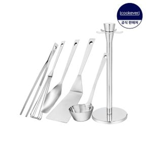 쿠치나레 스텐 키친툴 컴팩트 6종세트  (국자 소+뒤집개+서빙스푼+거품기 소+핀셋집게+거치대)