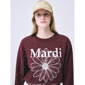 BOUCLE MARDI FLOWER KNIT PULLOVER_BURGUNDY IVORY