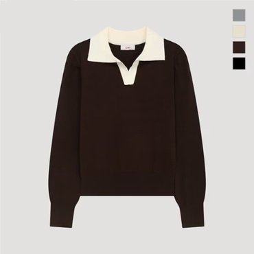리스트 배색 슬릿 카라 니트