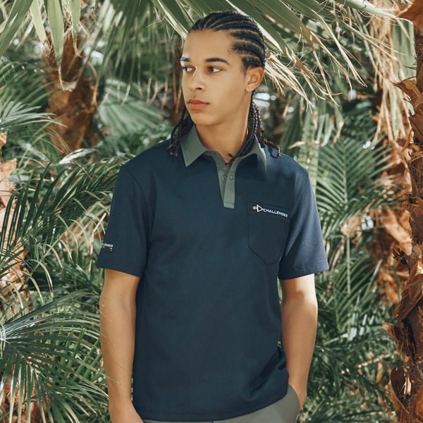 [부산점] 와플조직 우븐배색 남성 카라 반팔티셔츠 블랙_CHD2MST0240BK