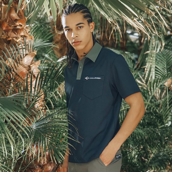 [부산점] 와플조직 우븐배색 남성 카라 반팔티셔츠 블랙_CHD2MST0240BK