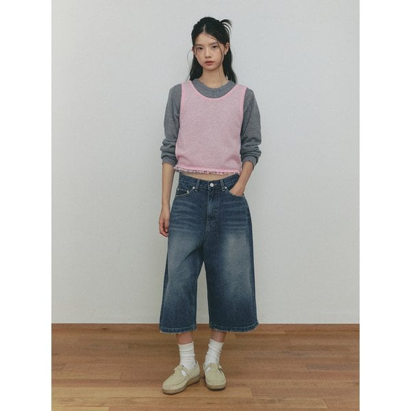 WASHING WIDE BURMUDA JEANS(BL)