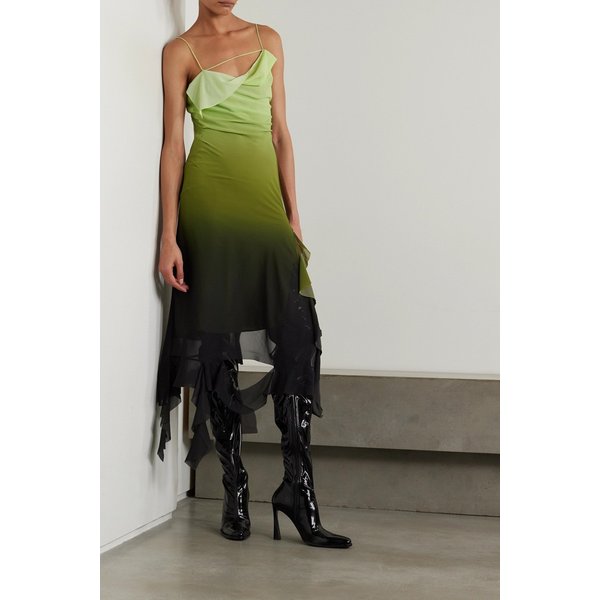 어시메트릭 러플 옴브레 시폰 미디 원피스 1647597317270575