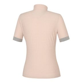 S/S 여성 소매 배색 골지 하이넥 반팔 티셔츠 RWTHJ6111(BE)