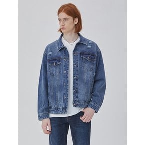 DENIM DESTROYED OVER FIT TRUCKER JACKET INDIGO