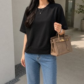 크로아 여리핏 절개 핀턱 라운드넥 무지 반팔 티셔츠 봄 가을