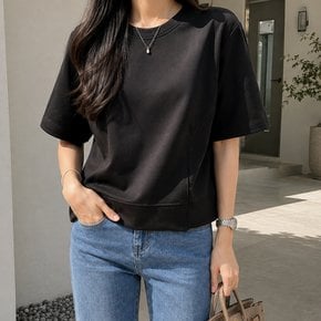 크로아 여리핏 절개 핀턱 라운드넥 무지 반팔 티셔츠 봄 가을