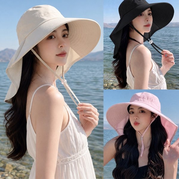여성 자외선차단 와이드챙 모자 접이식 햇빛가리개 넥커버 여름 썬햇