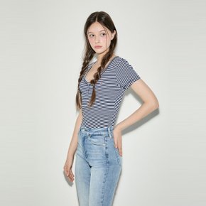 T32E6TTO31TWT1C1G 슬림 헨리 스트라이프 브이넥 티셔츠