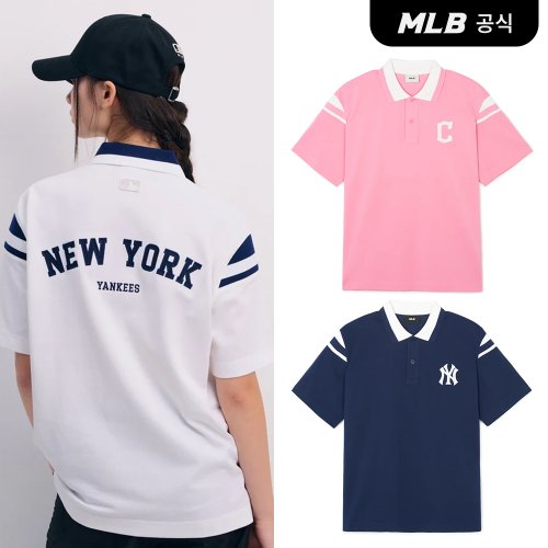 [코리아공식] [MLB] 바시티 어깨배색 오버핏 카라 티셔츠 (3 COLOR)