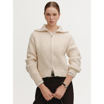 룩캐스트 티나 울 하이 넥 니트 집업_아이보리 / TINA WOOL HIGH NECK KNIT ZIP UP_IVORY