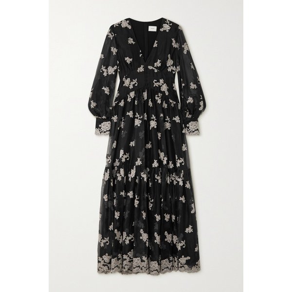 타베사 티어드 자수 실크 오간자 맥시 드레스 블랙 1647597283366077