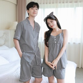 / 블랙 체크 지지미 여름 나시 커플 잠옷