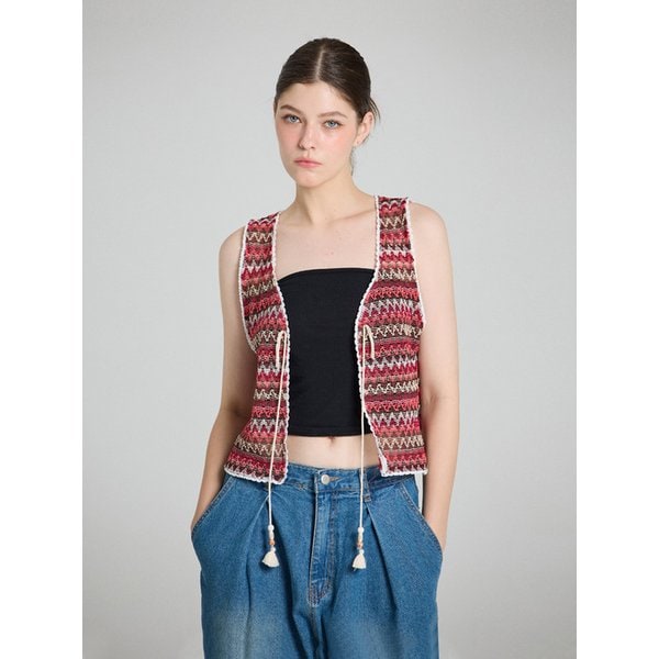 Lace  jacquard vest - bergundy