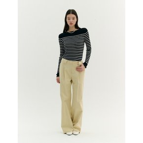 SEMI BOAT-NECK STRIPE PULLOVER (black stripe)