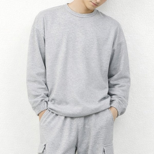 남성 라운드넥 티셔츠 그레이 캐주얼 데일리 상의 단품