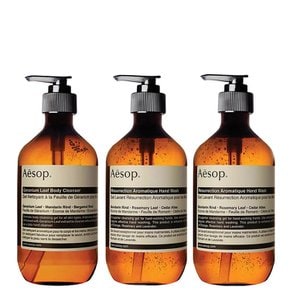 AESOP 이솝 제라늄 리프 바디 클렌저 & 레저렉션 아로마티크 핸드 워시 2개 500ml 세트