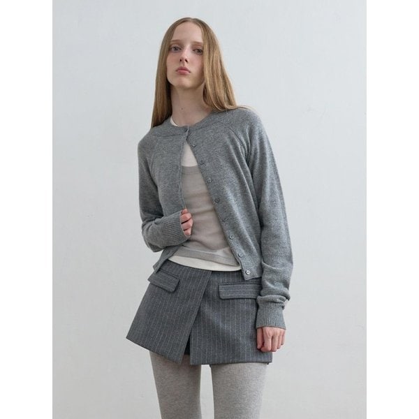 Double Neck Knit Cardigan Melange Grey