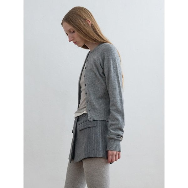 Double Neck Knit Cardigan Melange Grey