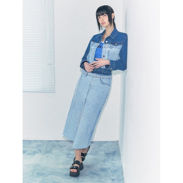 [시흥점] 여성 플라워 프린팅 포인트 투톤 데님 자켓  ( ES2DZ861)