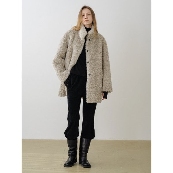 하이넥 빈티지 하프  퍼 무스탕 코트 GREY