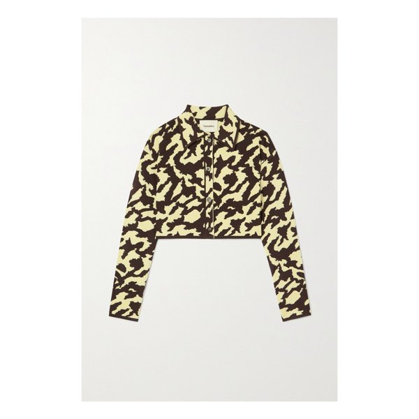 아다 크롭 프린트 스트레치  니트 가디건 브라운 1647597284435484