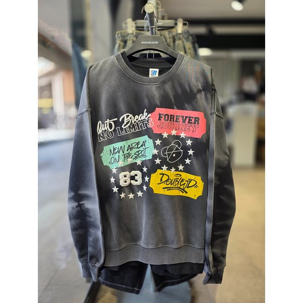 [시흥점] 포에버 사선 워싱 오버핏 맨투맨(남여공용)/JGZZ22919BK