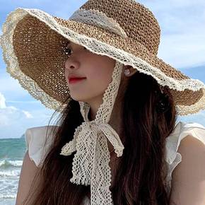 넓은챙 레이스 스트랩 데일리모자 바캉스룩 햇빛가리개모자 여성 감성패션 로맨틱룩 러블리