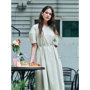 MET line shirring half sleeve long dress khaki