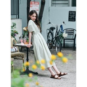 MET line shirring half sleeve long dress khaki