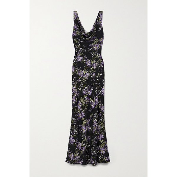 노마카말리 드레이프 플로럴 프린트 조젯 가운 블랙 1647597316104992