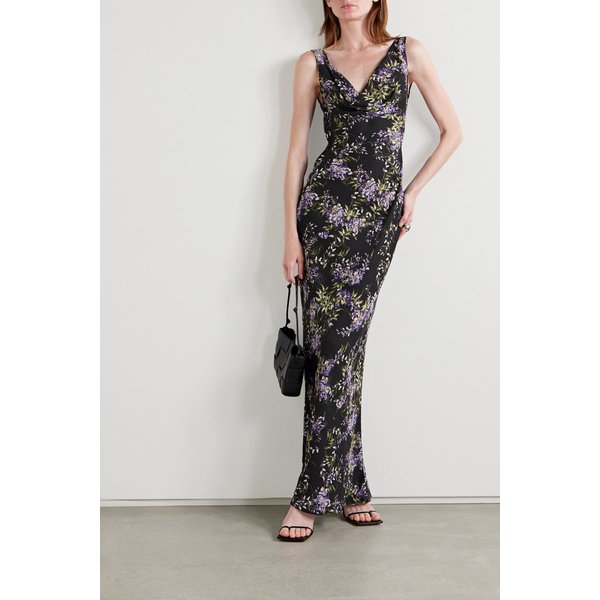 노마카말리 드레이프 플로럴 프린트 조젯 가운 블랙 1647597316104992