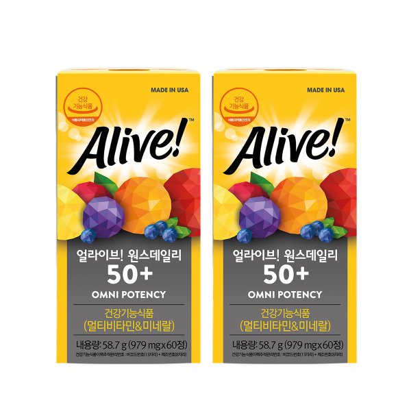 얼라이브 원스데일리 50+ 60정 2병 (총 4개월분) / 비타민B 비타민C 비타민D