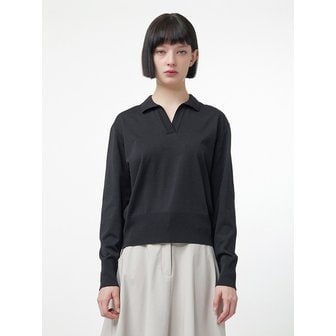 헌터 [WOMEN] 오픈 카라 니트 - 블랙 HEW0001AKZBLK