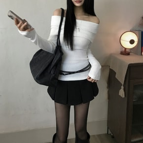 유주 폴드 오프숄더 골지 슬림 긴팔티6color
