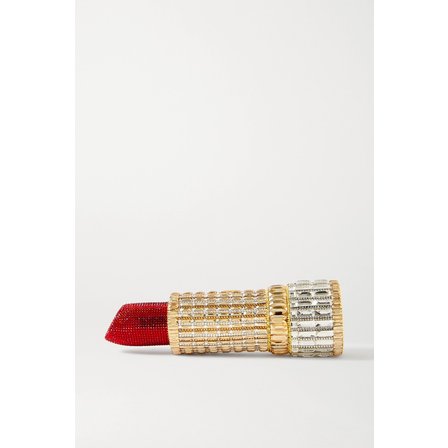 JUDITH LEIBER COUTURE Lipstick Seductress Crystal-embellished Gold-tone Clutch 레드