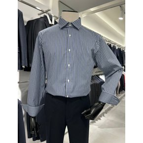 남성 네이비체크 이지케어 스판 데일리 긴팔 드레스셔츠 남자 비지니스 캐주얼 셔츠