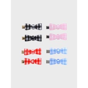 PETITE GINGHAM CHECK RIBBON HAIR CLIP SET (4 COLORS / 2PCS)