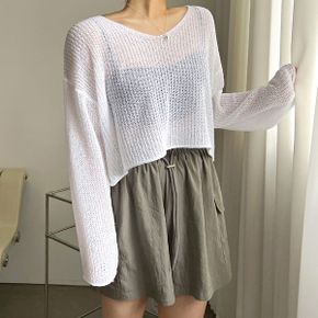 컴프 부클 크롭 브이 니트_P343728152