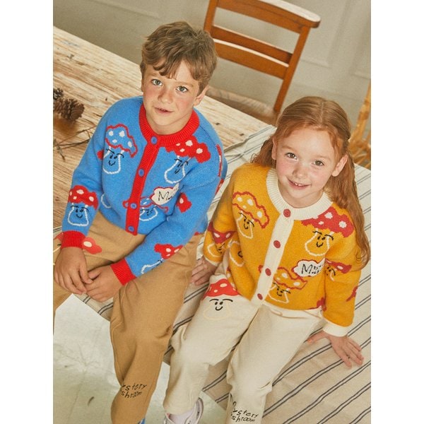 머쉬룸 배색 키즈 스웨터 가디건