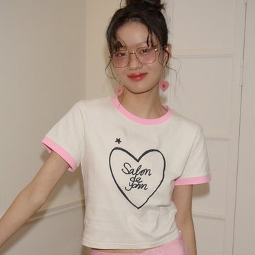 살롱드욘 Logo Heart Crop T Pink