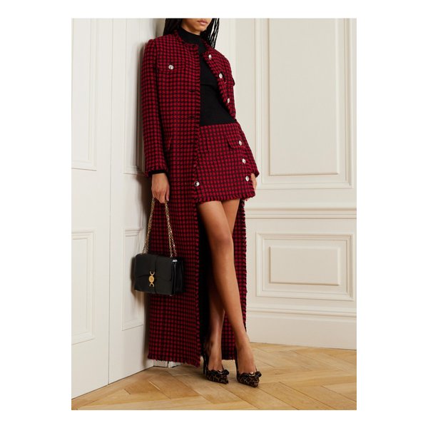 버튼 장식 체크 프레이 체크 트위드 미니 스커트 레드 1647597342643873