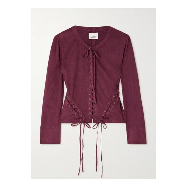 시애틀 크롭 레이스업 브러시드 스트레치 저지 탑 버건디 1647597357879225
