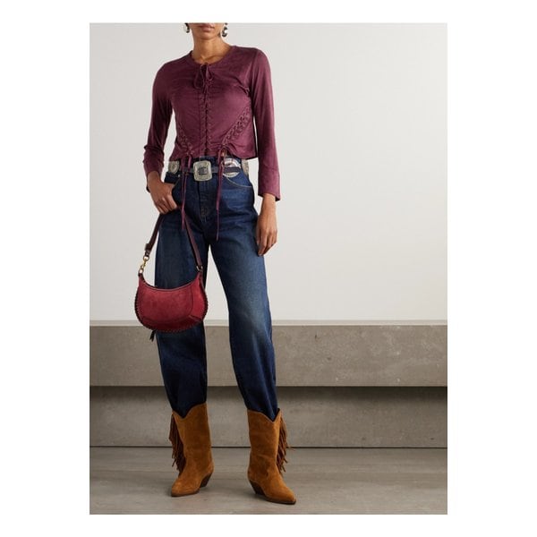 시애틀 크롭 레이스업 브러시드 스트레치 저지 탑 버건디 1647597357879225